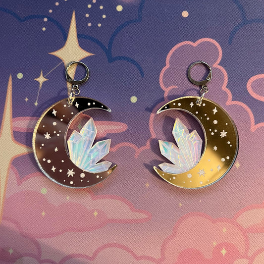 Crystal Moon Earrings (Silver Mirror)