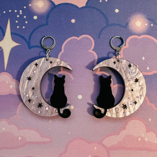 Celestial Kitty Statement Earrings (Black and Lavender)