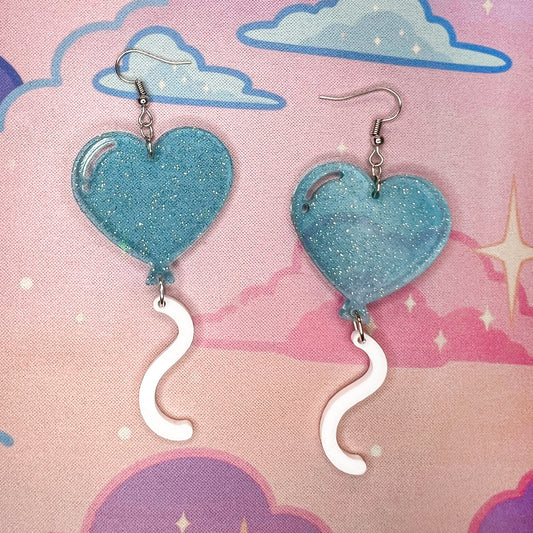 Heart Balloon Earrings (Blue Shimmer)