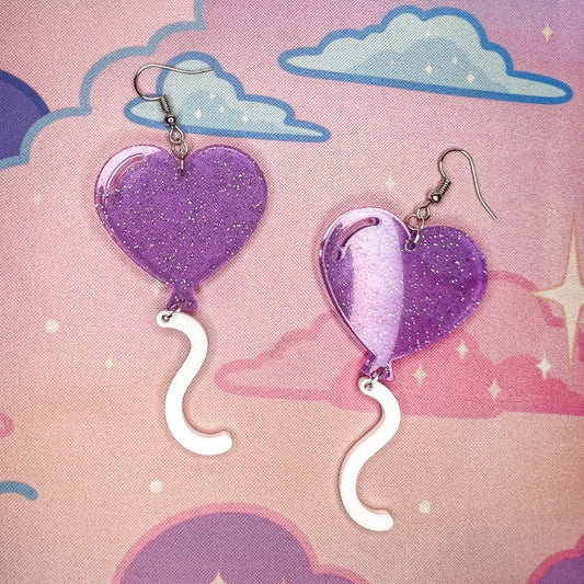 Heart Balloon Earrings (Purple Shimmer)