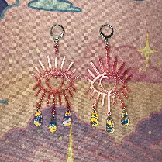 Cosmic Eye Statement Earrings (Pink Shimmer)