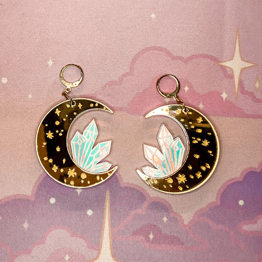 Crystal Moon Earrings (Gold Mirror)