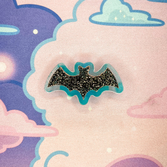 Black Glitter and Iridescent Acrylic Bat Pin