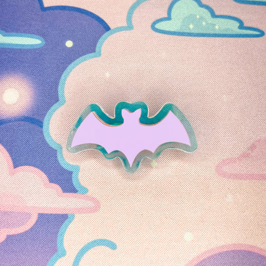 Pastel Lavender and Iridescent Acrylic Bat Pin