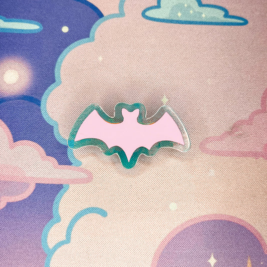 Pastel Pink and Iridescent Acrylic Bat Pin