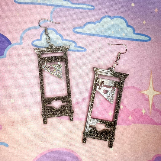 Glitter Heart Guillotine Earrings (Black)