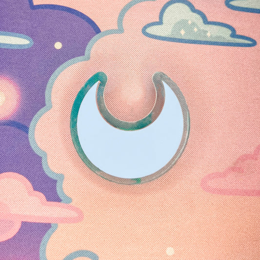 Pastel Blue and Iridescent Acrylic Crescent Moon Pin