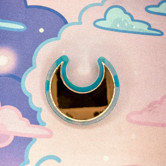 Gold Mirror and Iridescent Acrylic Crescent Moon Pin