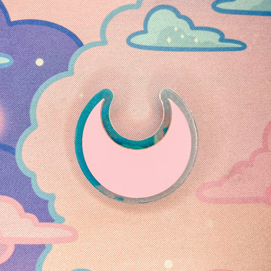 Pastel Pink and Iridescent Acrylic Crescent Moon Pin