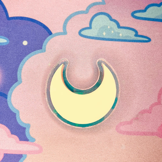 Pastel Yellow and Iridescent Acrylic Crescent Moon Pin