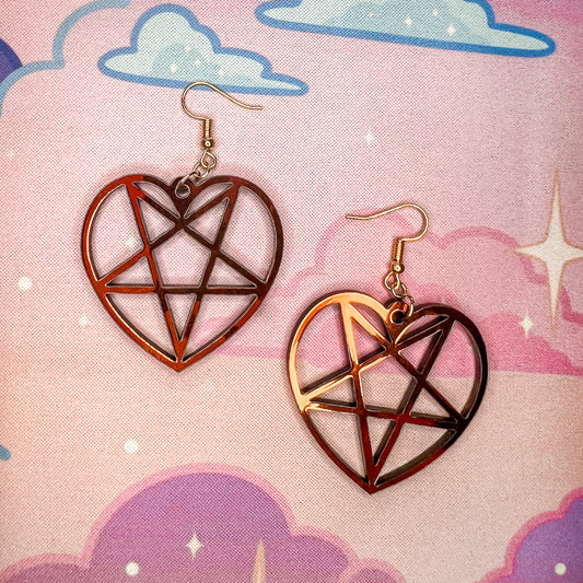 Heart Pentagram Earrings (Iridescent Black)