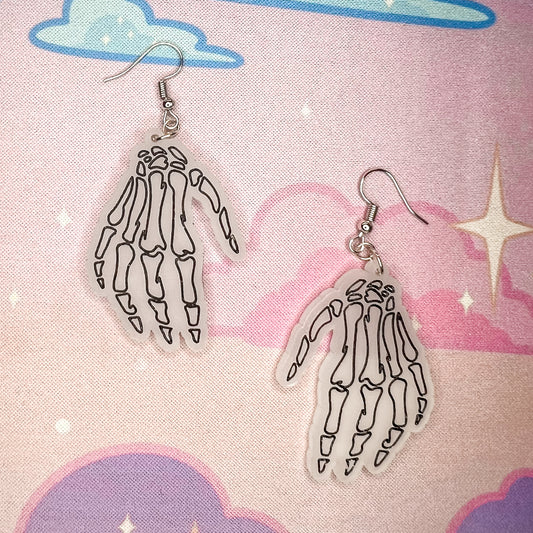 Glow in the Dark Skeleton Hand Earrings (White)